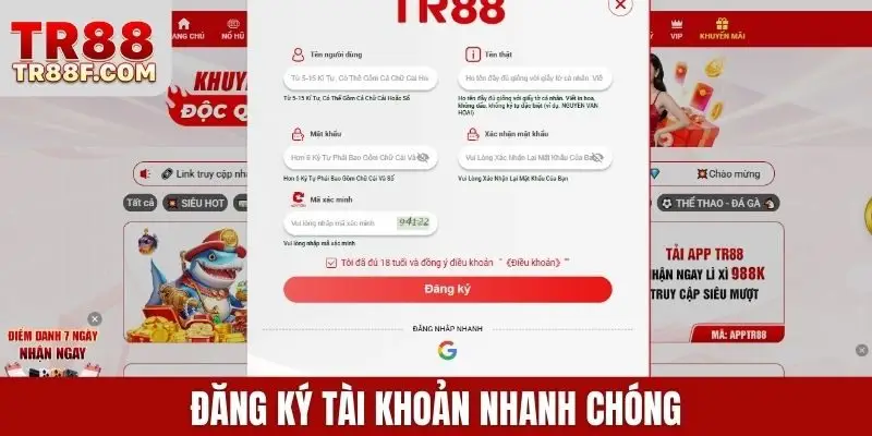 Đăng ký tài khoản nhanh chóng