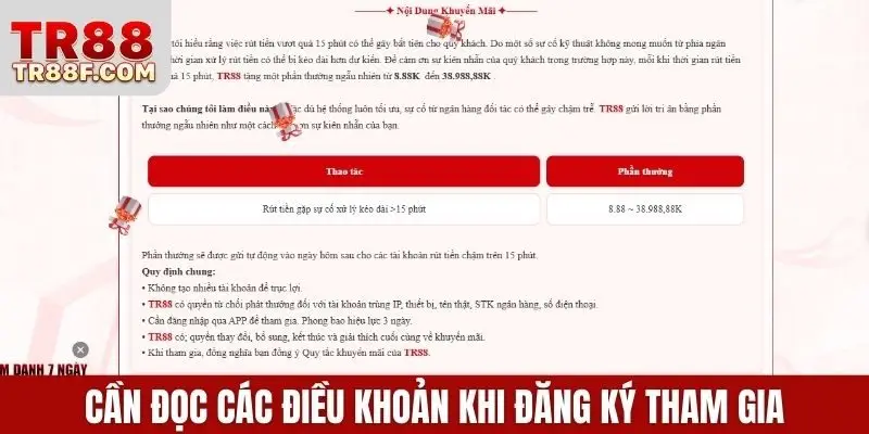 Cần đọc các điều khoản khi đăng ký tham gia