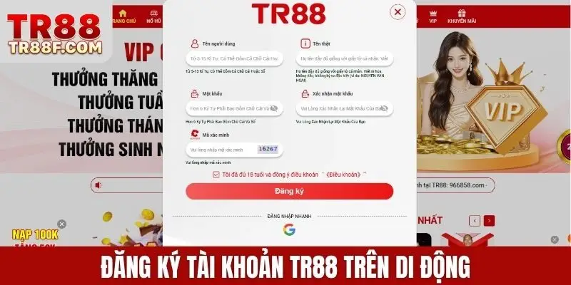 Đăng ký tài khoản TR88 trên di động